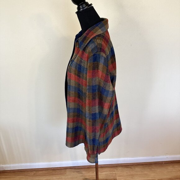 Vtg Plaid Button Up Shirt Jacket Womens Shacket Medium Koret Plaid Tan Cotton - Picture 6 of 7